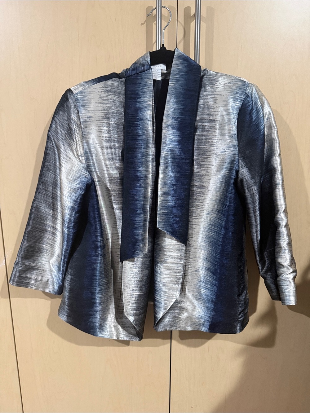 Chico's Metallic Navy and Silver Open-Front Draped Jacket